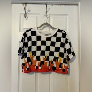 Spirit Black and White Checkered Flame Crop Top